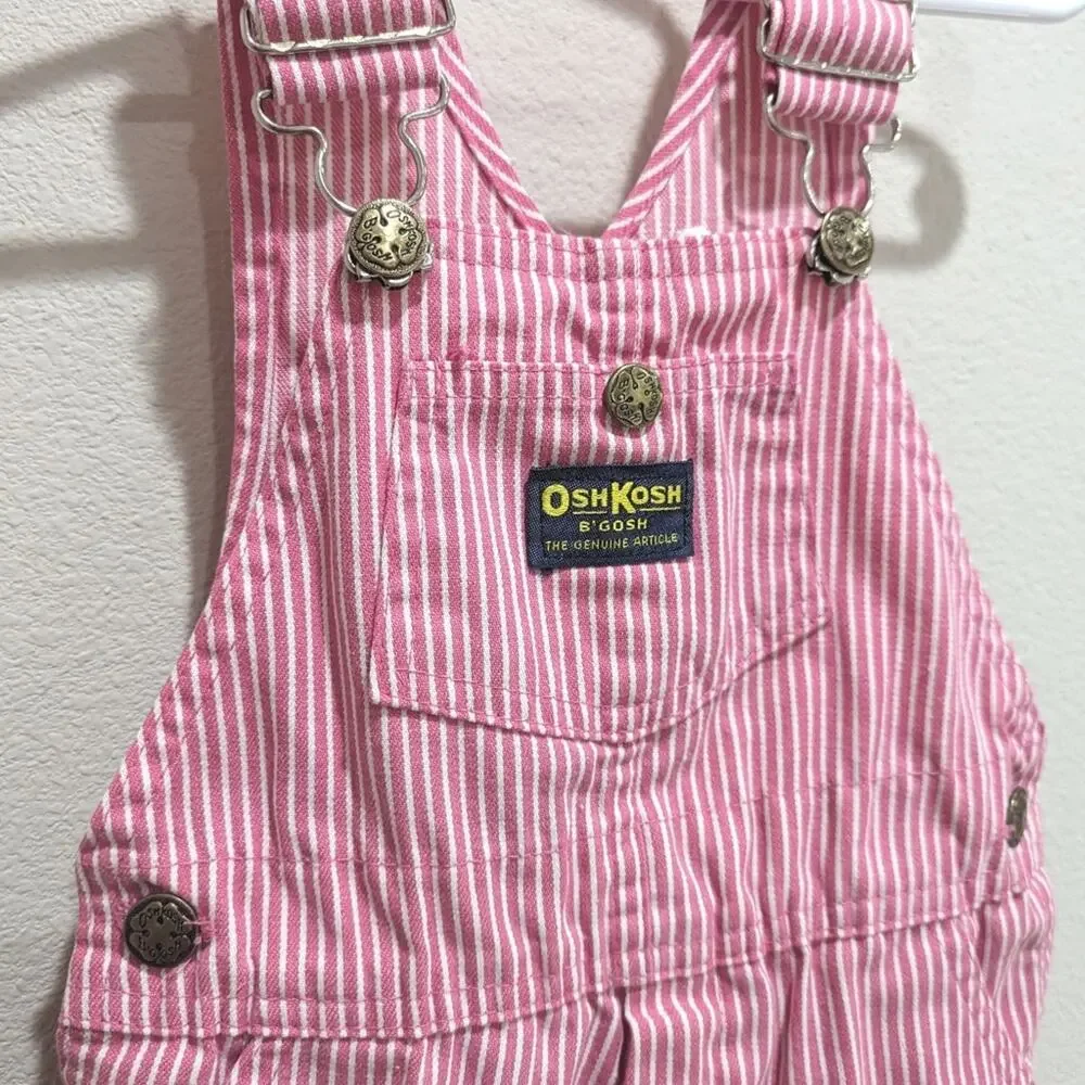Vtg Oshkosh Bgosh Shortalls Girls Sz 2-3T Pink Engineer Stripe Classic 90s